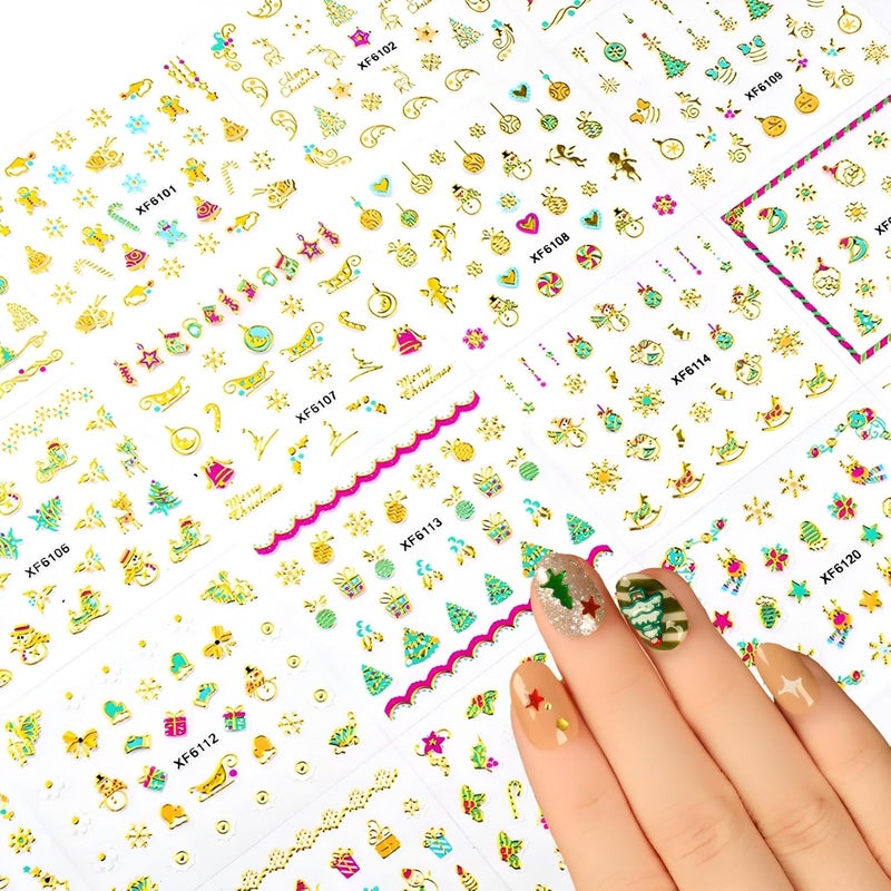 SPLOCUDU 24 Sheets Christmas Nail Art Stickers Gold Snowflake Nail Decals 3D Self- Adhesive Pegatinas Uñas Snowman Elk Christmas Trees Nails Nail Supplies Nail Art Design Decoration Accessories for Women and G - Image 2